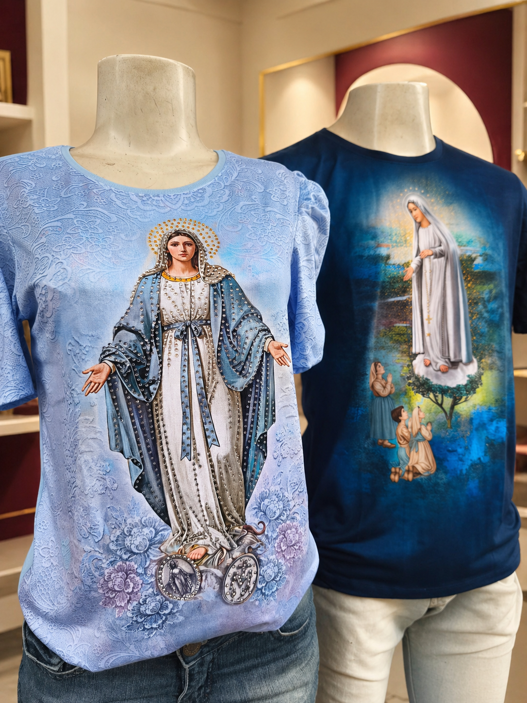 Camisetas católicas com estampas de Nossa Senhora